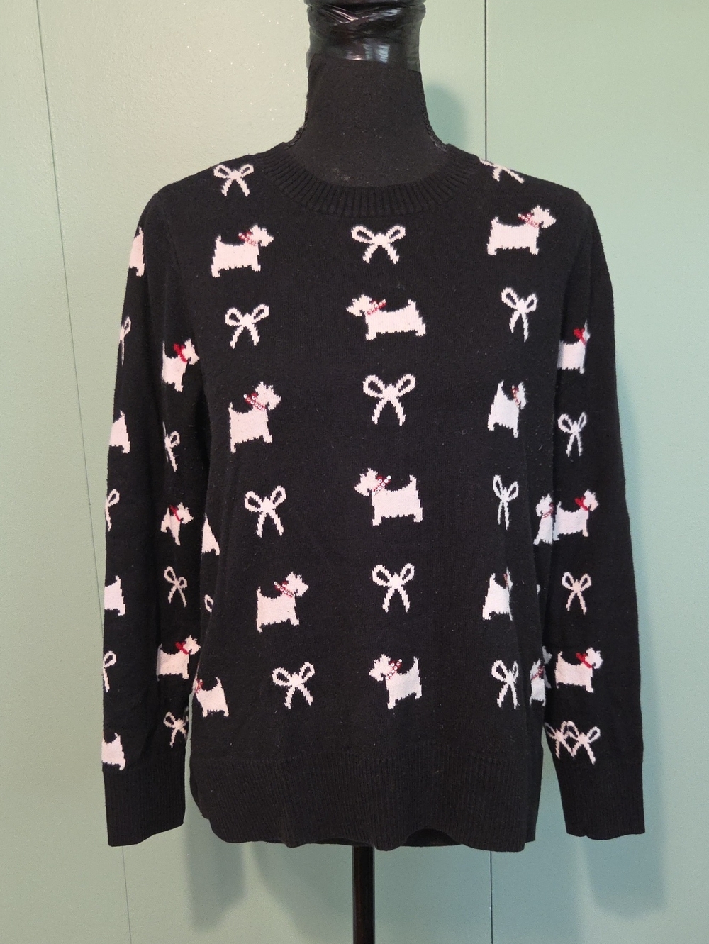Charter Club Black Scottie Dog And Bow Sweater Size Medium